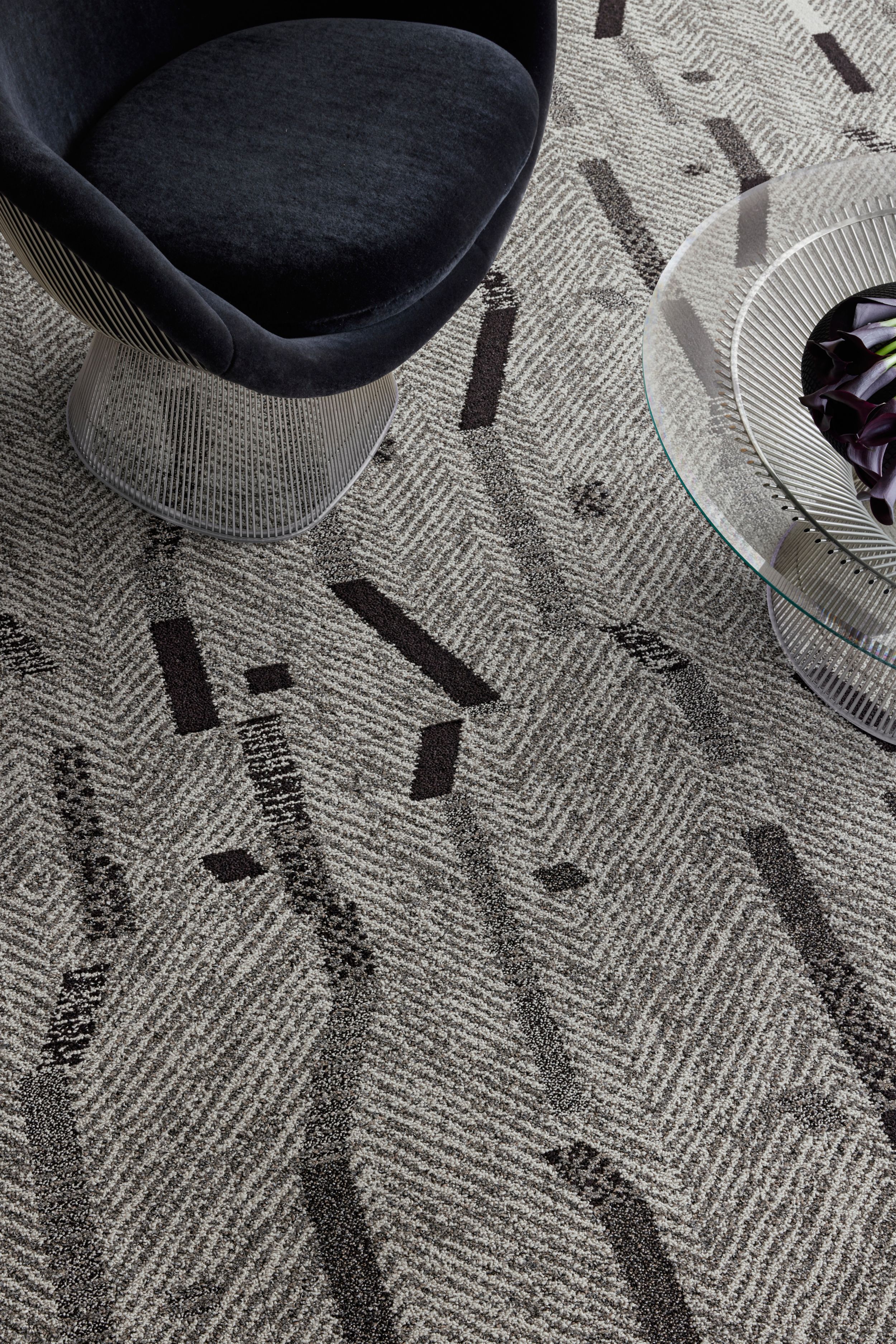 Interface Accent Hour plank carpet tile detail shot with Knoll Platner chair and table image number 4