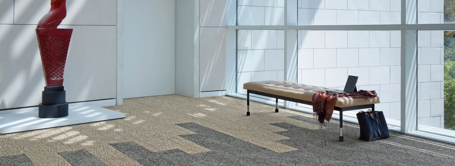 Interface Angle Up and Binary Code plank carpet tile in museum
