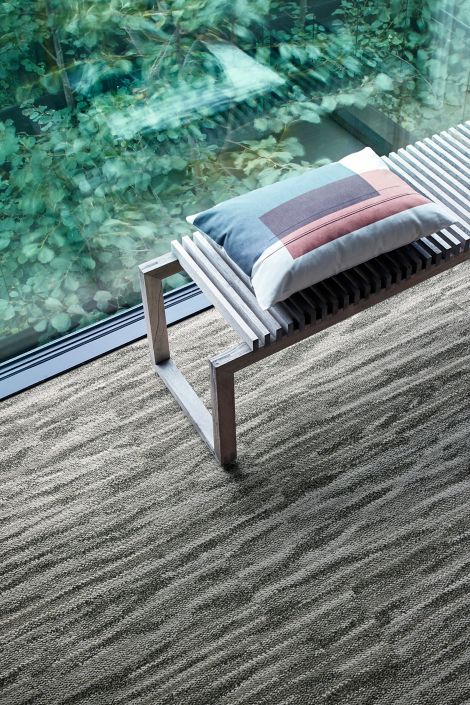 Interface Another Angle plank carpet tile in seating area with wood bench image number 5