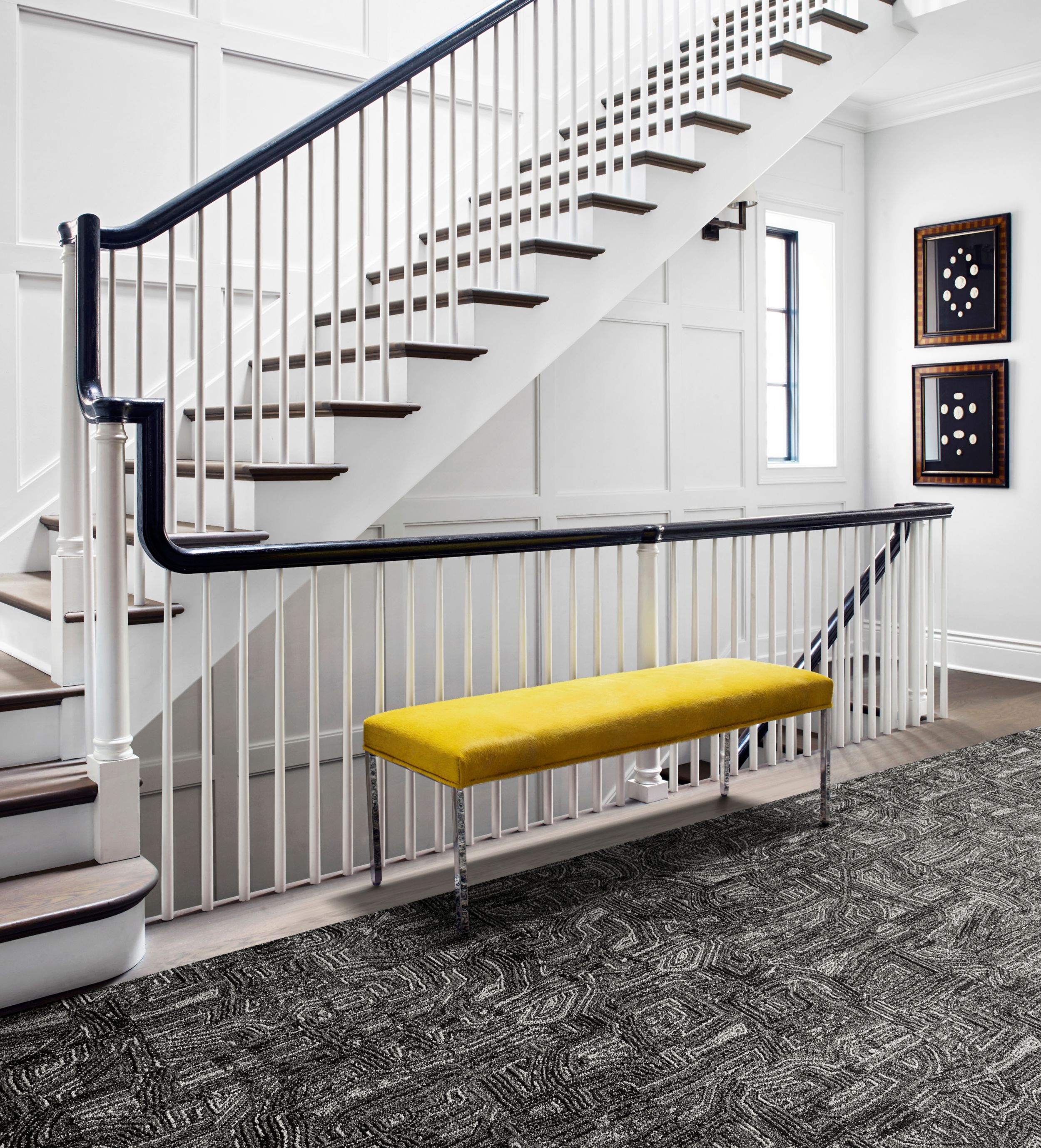FLOR Anthracite carpet tile with staircase and bench image number 3