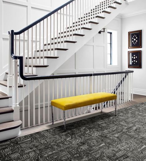 FLOR Anthracite carpet tile with staircase and bench image number 3