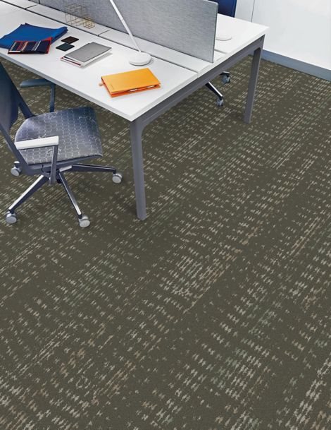 Interface Aquatint plank carpet tile in office with chair and desk
