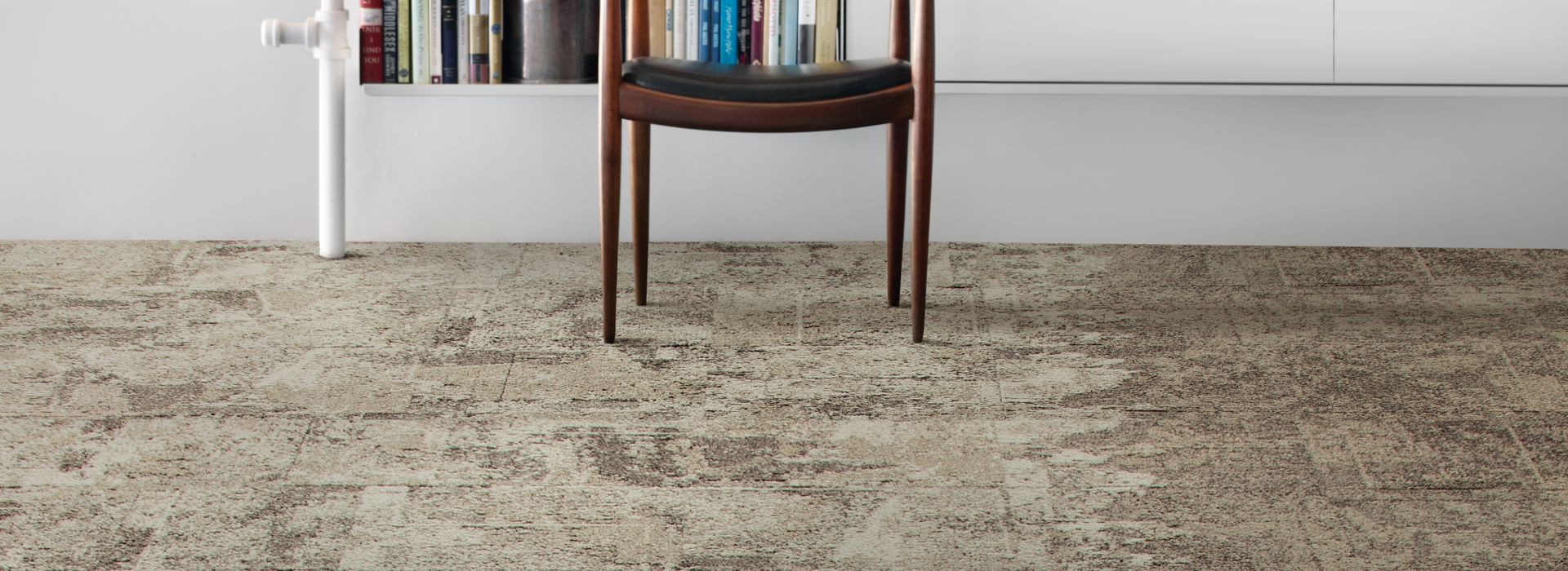 Interface B601, B602 and B603 carpet tile in library with wooden chair