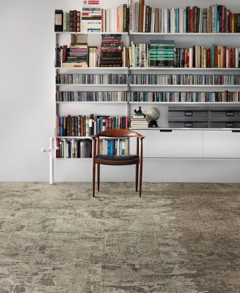 Interface B601, B602 and B603 carpet tile in library with wooden chair