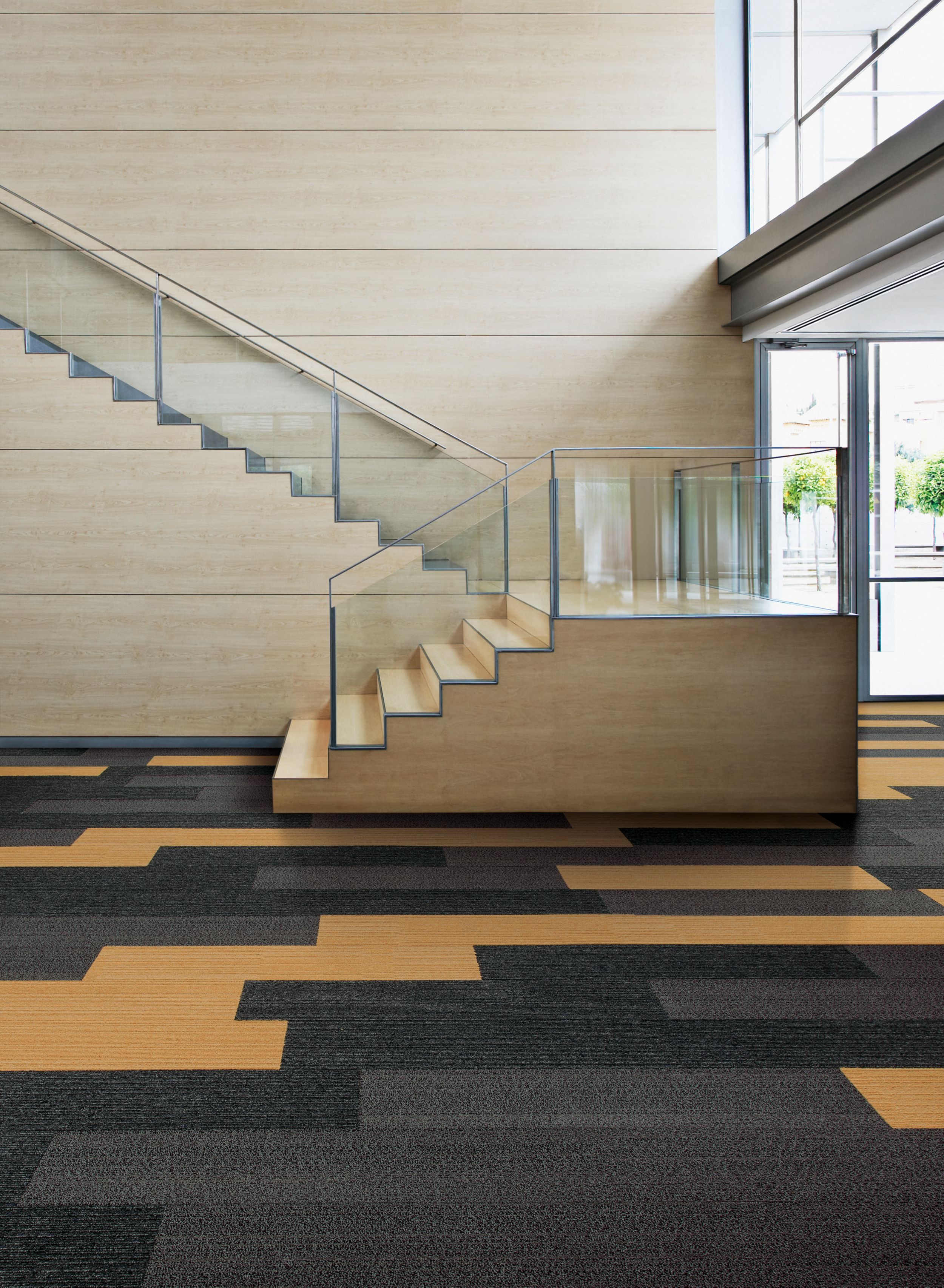 Interface BP410 and On Line plank carpet tile in open area with stairwell image number 8