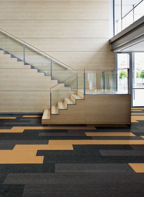 Interface BP410 and On Line plank carpet tile in open area with stairwell