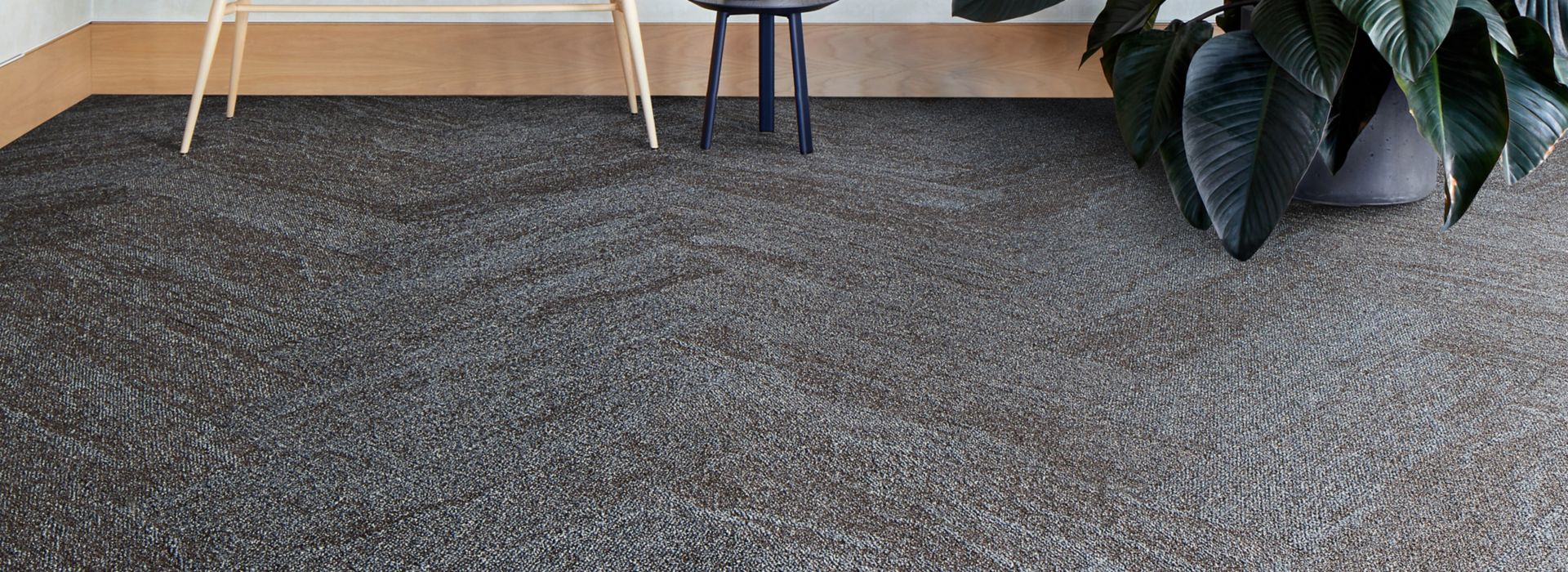 Interface Mesa plank carpet tile  in a lobby with seating and large plant