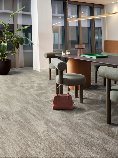Interface Overtone carpet tiles with Tempo Trace plank carpet tiles in workplace meeting room image number 6