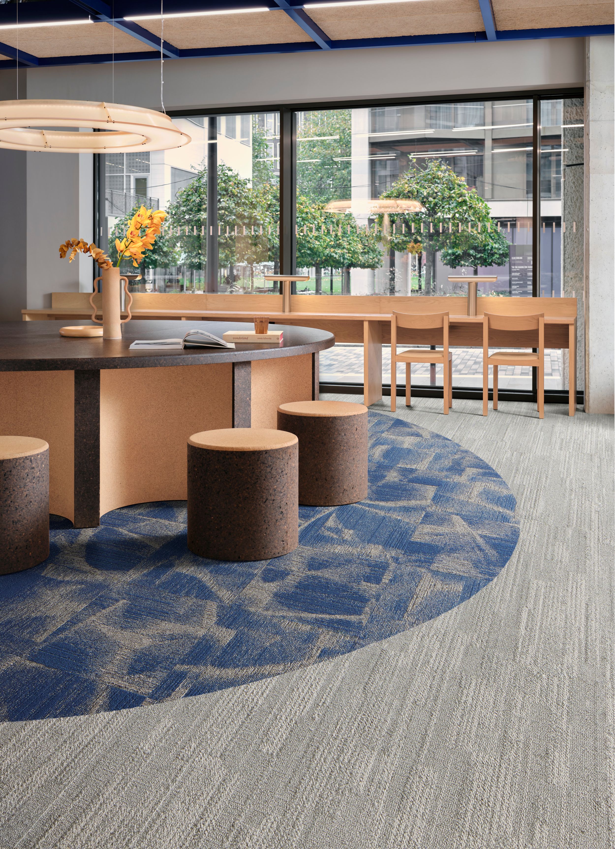 Interface Overtone carpet tile with Soft Measure plank carpet tile in workplace collaborative area image number 5