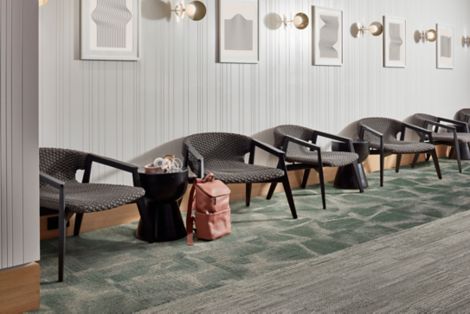 Interface Overtone carpet tile with Soft Measure plank carpet tile in workplace seating area image number 4