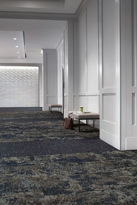 Interface Bouquet and Mirano plank carpet tile in senior housing corridor