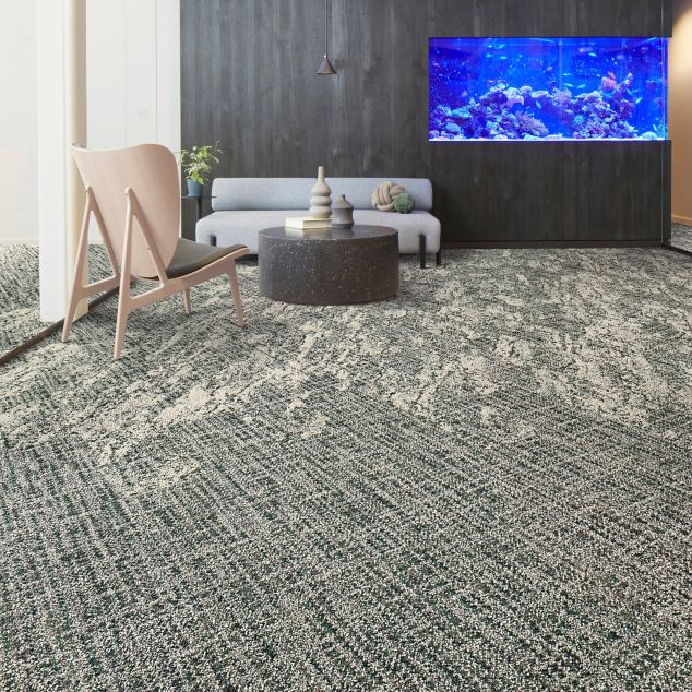 Interface C551 and C552 plank carpet tile in lobby with large aquarium