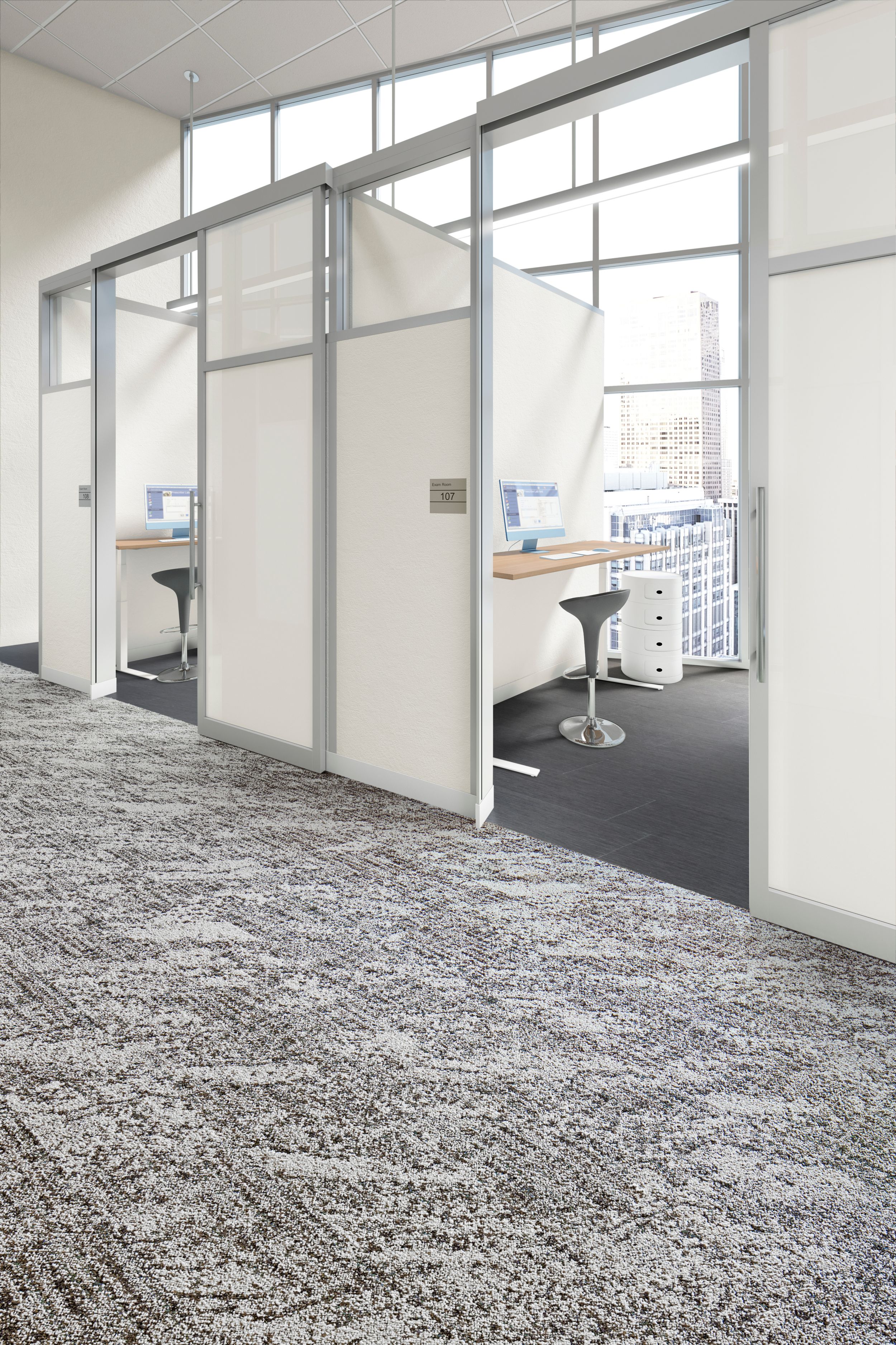 Interface C552 plank carpet tile with Brushed Lines plank LVT in closed offices image number 2