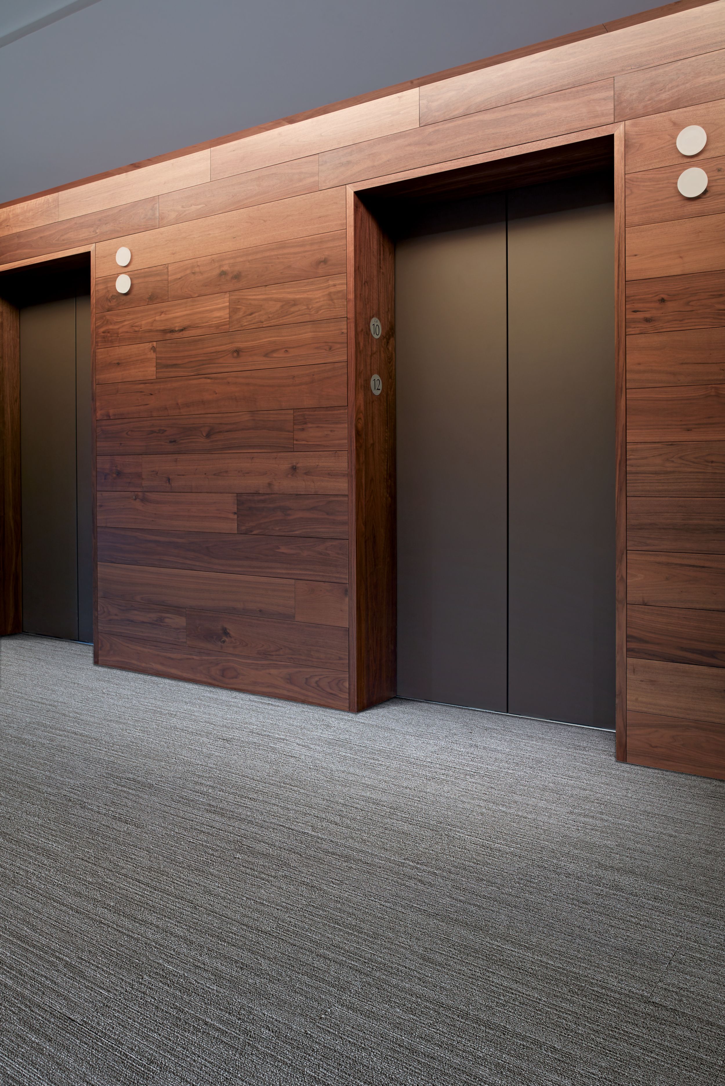 Interface CE171 plank carpet tile in elevator bank image number 1