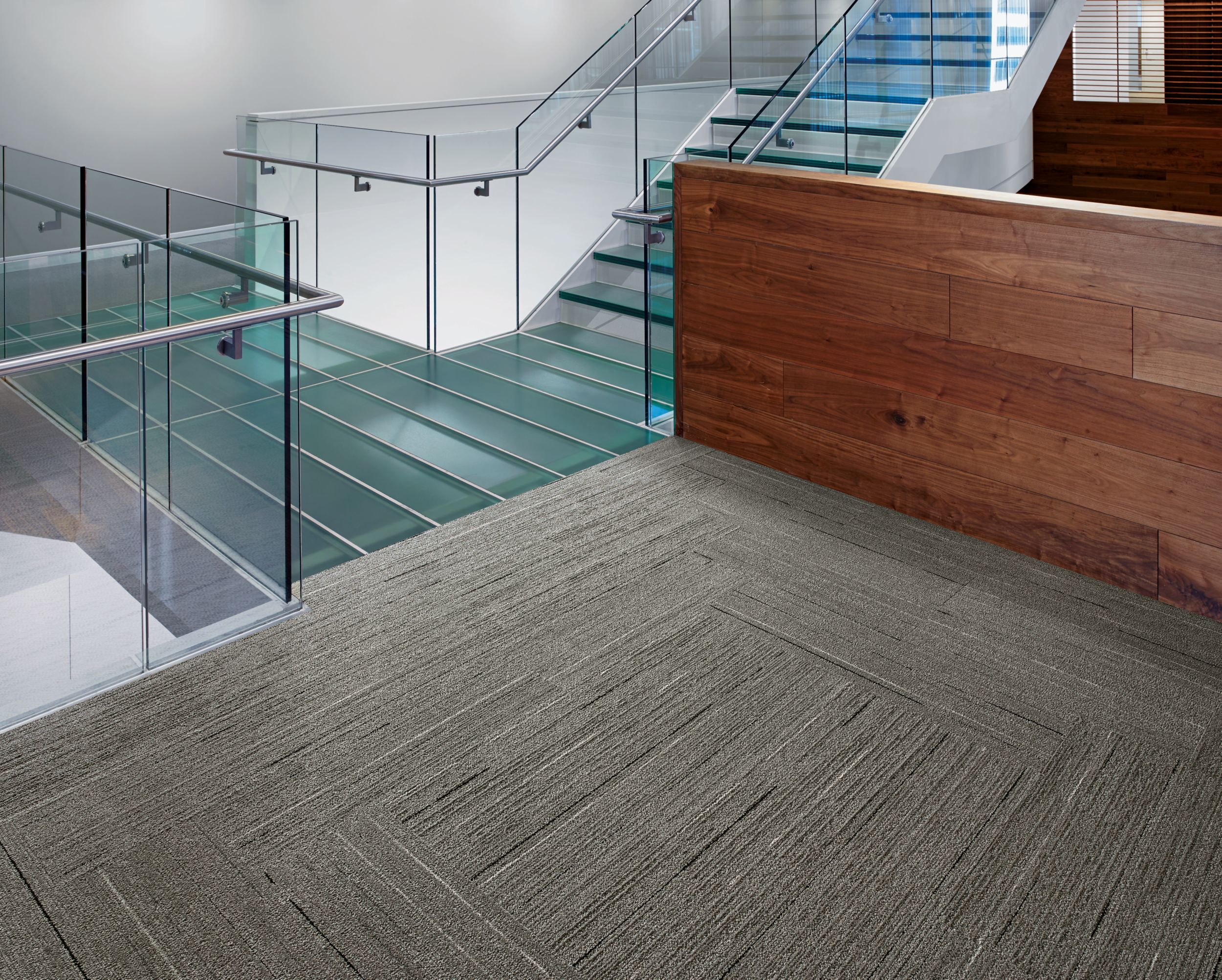 Interface CE172 plank carpet tile in area with reception desk and stairwell image number 3