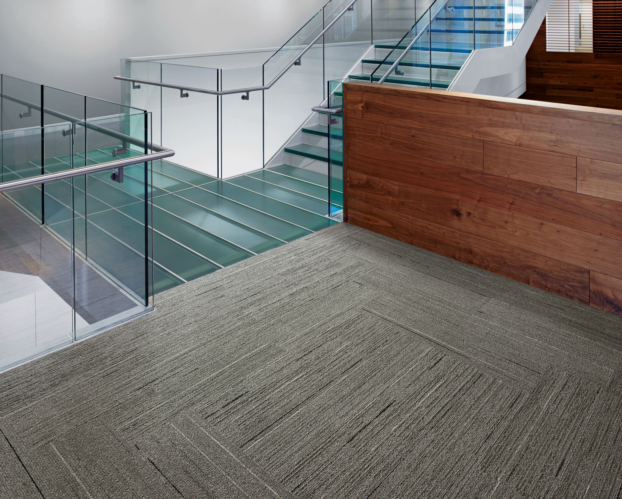 Interface CE172 plank carpet tile in area with reception desk and stairwell image number 7