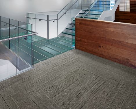 Interface CE172 plank carpet tile in area with reception desk and stairwell imagen número 7