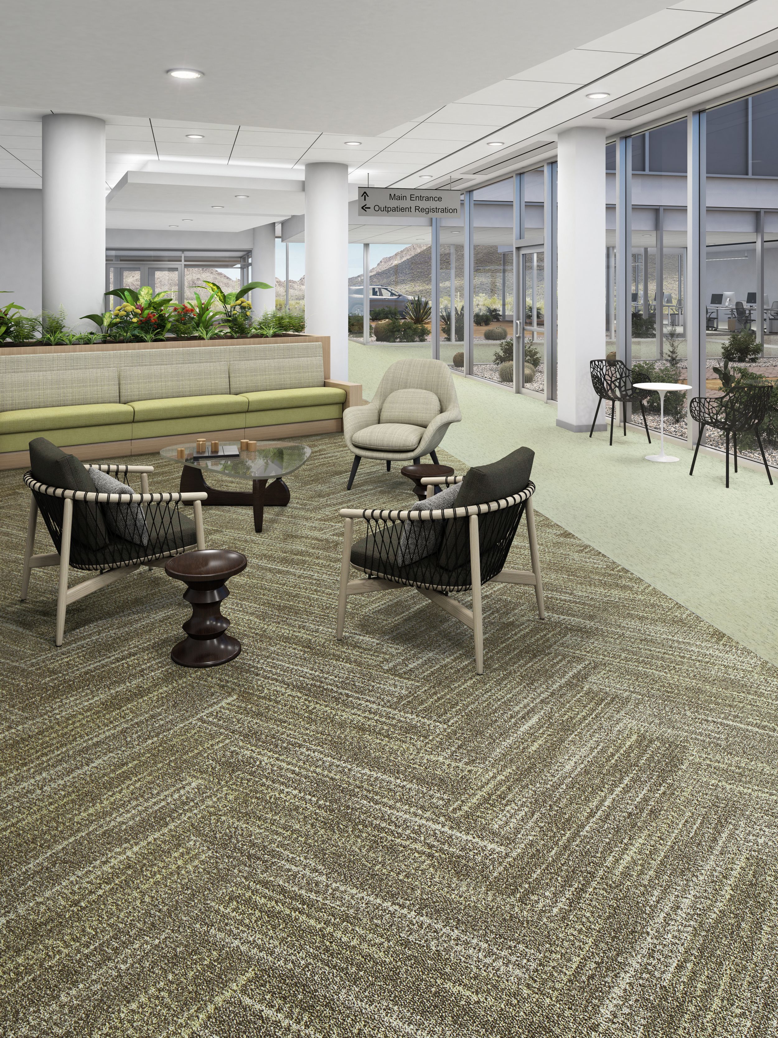 Interface Cactus Grooves plank carpet tile with Plant-astic LVT in hospital waiting area image number 3