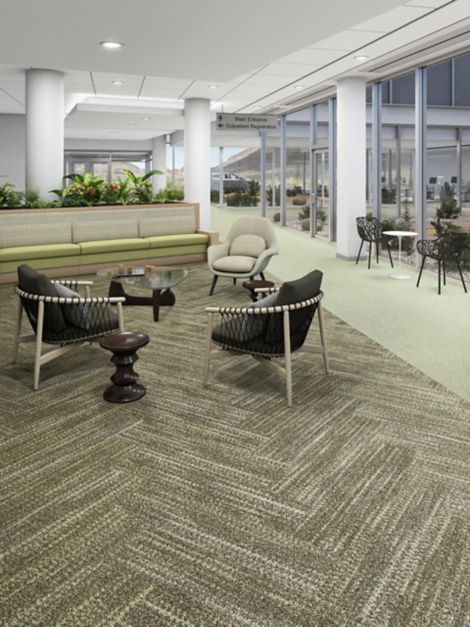 Interface Cactus Grooves plank carpet tile with Plant-astic LVT in hospital waiting area imagen número 3