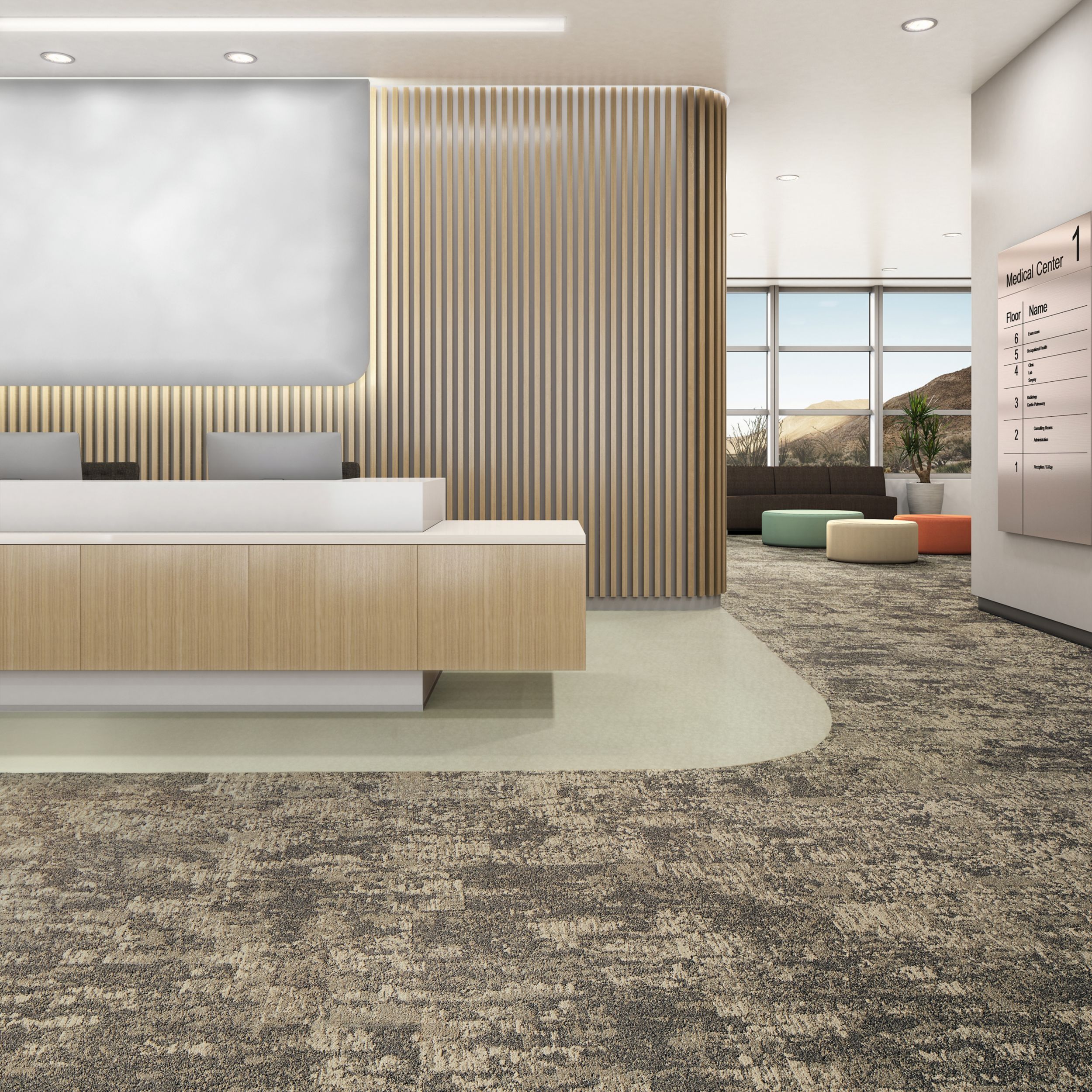 Interface Cactus Makes Perfect LVT and Just Deserts plank carpet tile in reception and waiting area image number 8