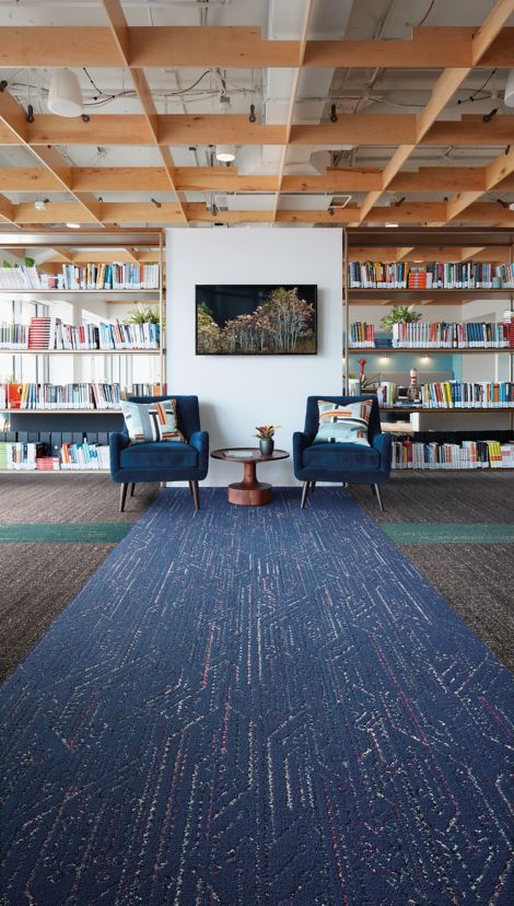 Interface Circuit Board and Static Lines plank carpet tile in design library with two chairs