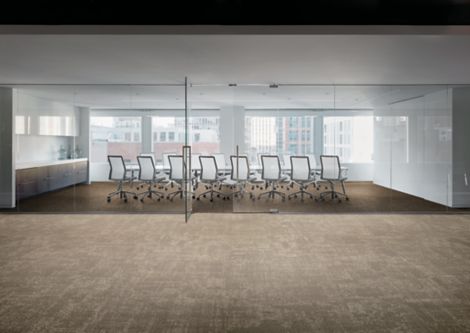 Interface Cloud Cover and Night Flight carpet tile in office with glass-enclosed meetinig room image number 8
