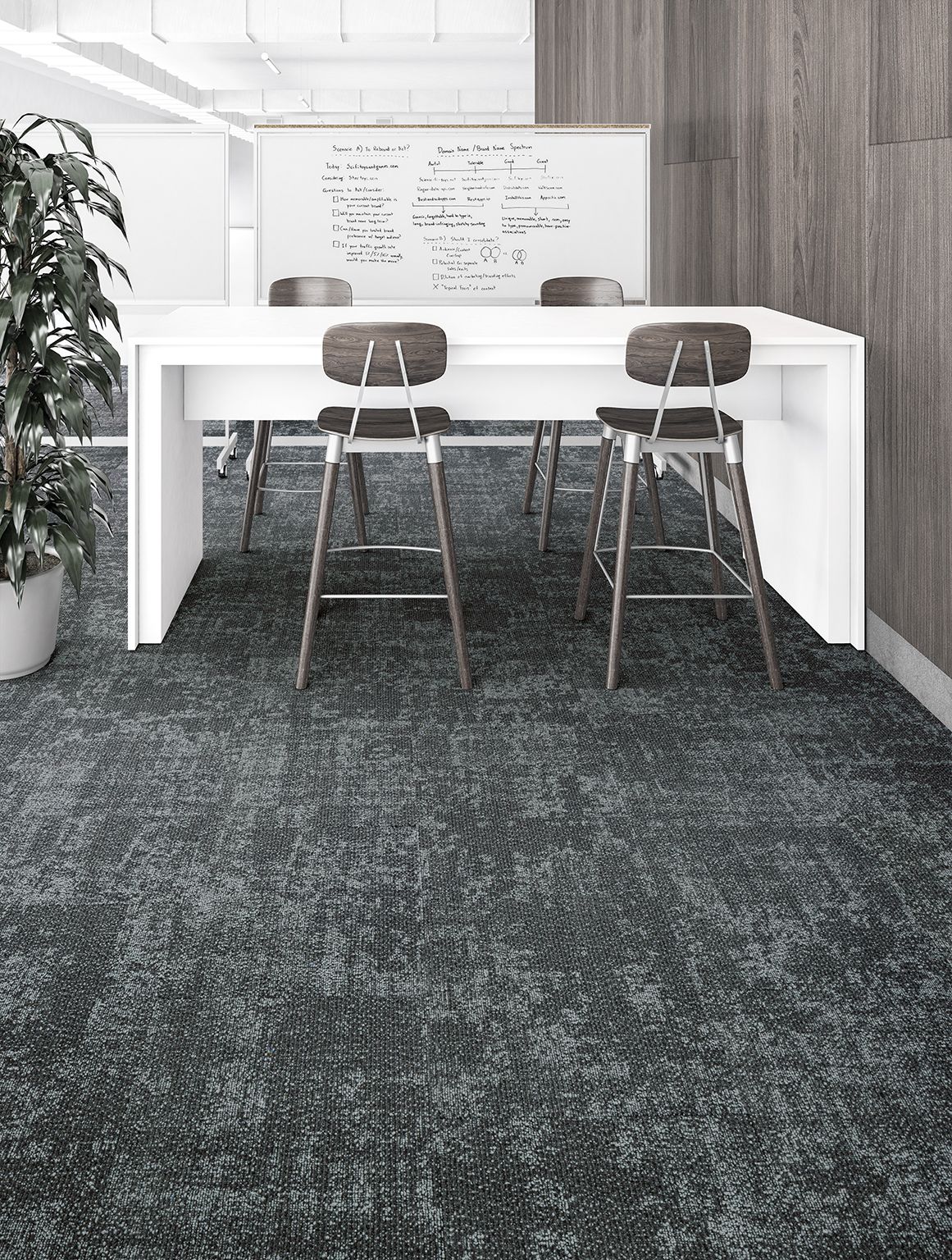 Interface Cloud Cover carpet tile in office with white desk and stools with plant image number 10