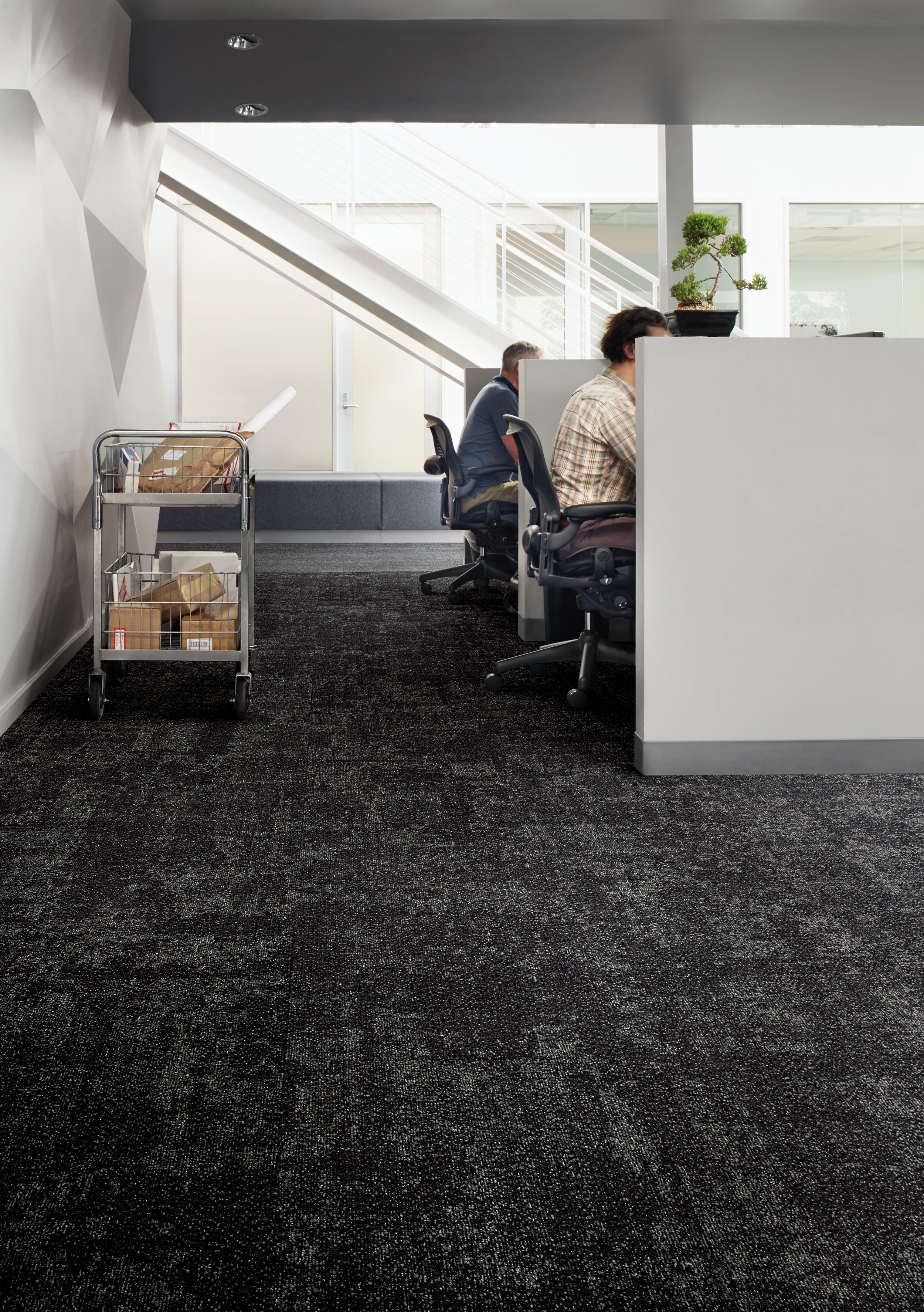 Interface Cloud Cover carpet tile and Harmonize plank carpet tile in open office with cart image number 11