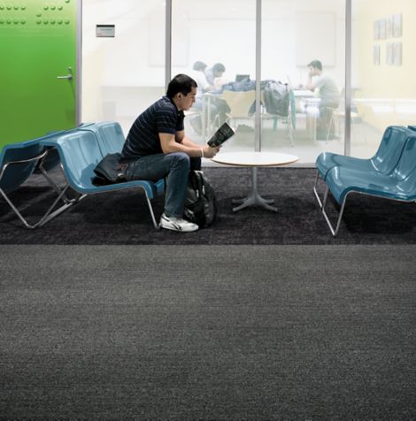 Interface Harmonize and Cloud Cover carpet tiles in student social area with student reading book image number 10