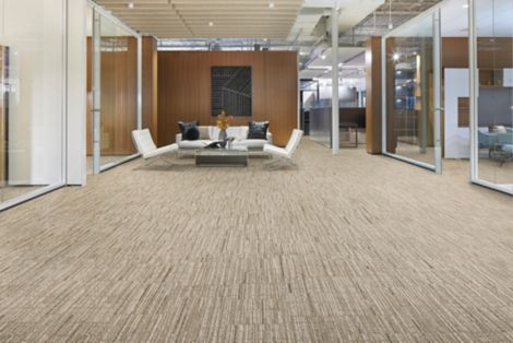Interface Comes Around and Goes Around plank carpet tile in workplace lobby image number 5