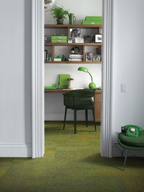 Interface Cubic Colours carpet tile in office with lime green lamp and phone image number 4