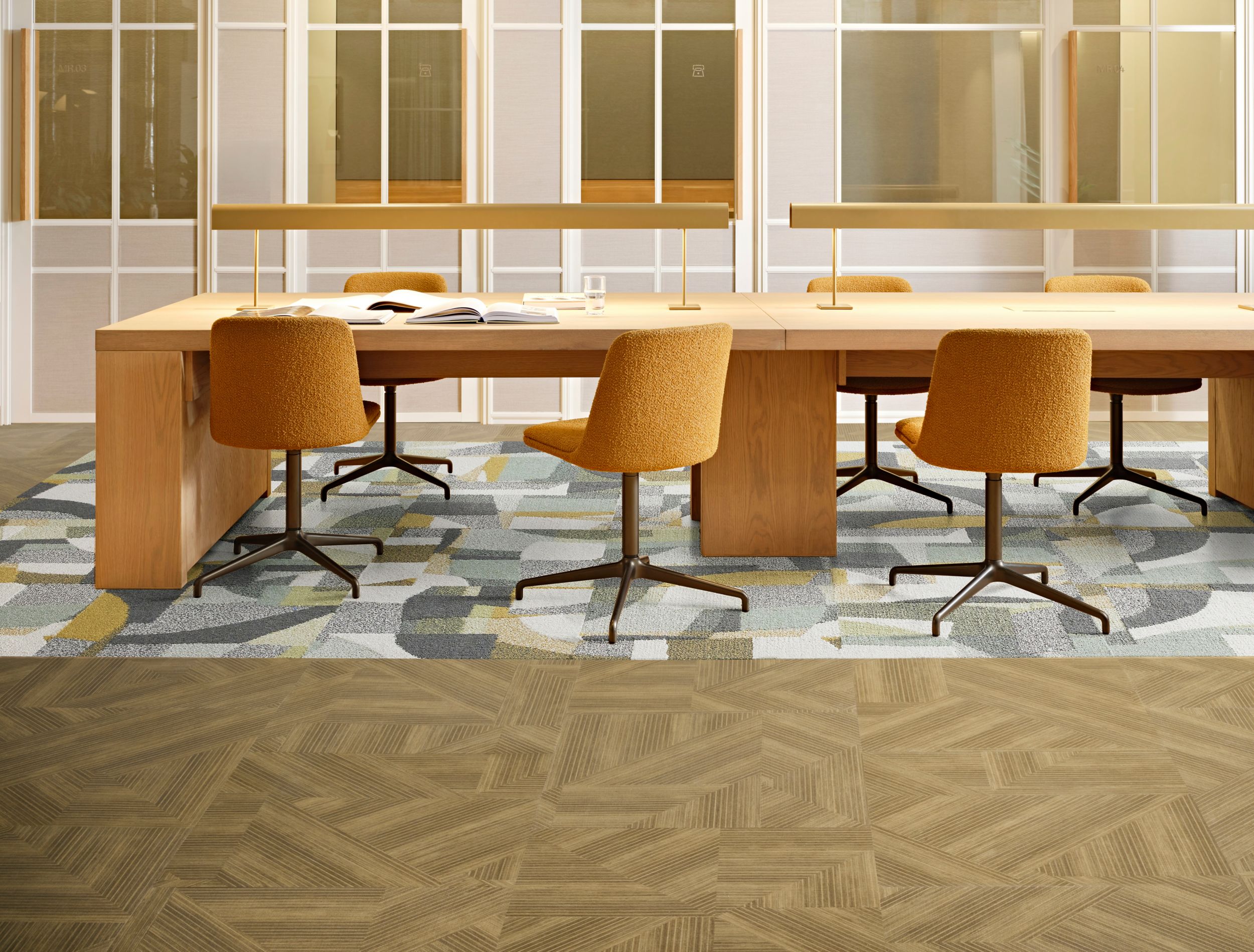 Interface Cut and Form LVT with Circa Then carpet tile in workplace conference room image number 3