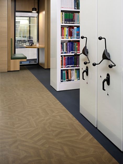 Interface Cut and Form LVT with Brushed Lines plank LVT in workplace corridor and private workspace image number 6