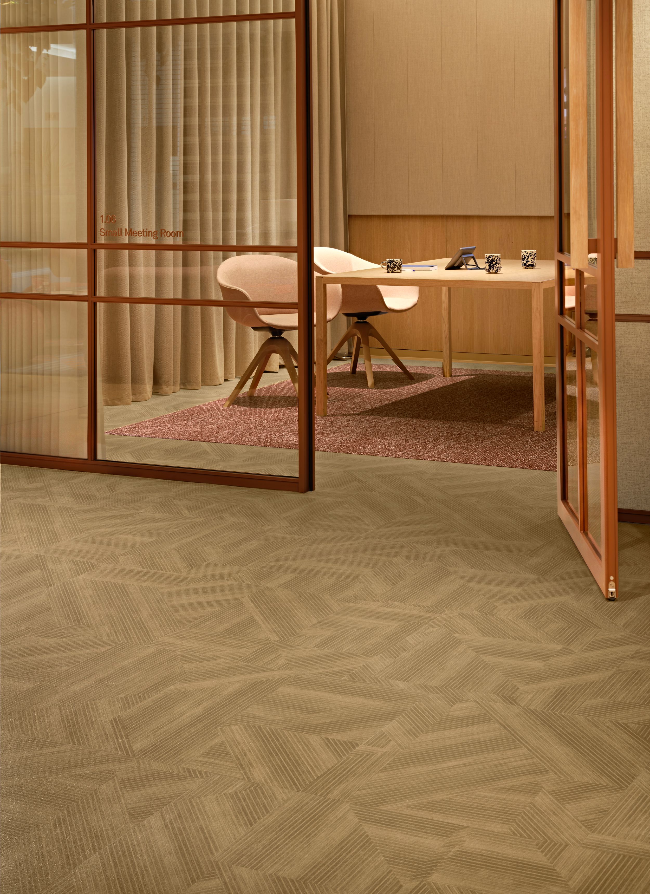 Interface Cut and Form LVT with Step It Up carpet tile in workplace meeting area and corridor image number 7