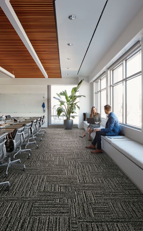 Interface Decibel plank carpet tile in open meeting room 