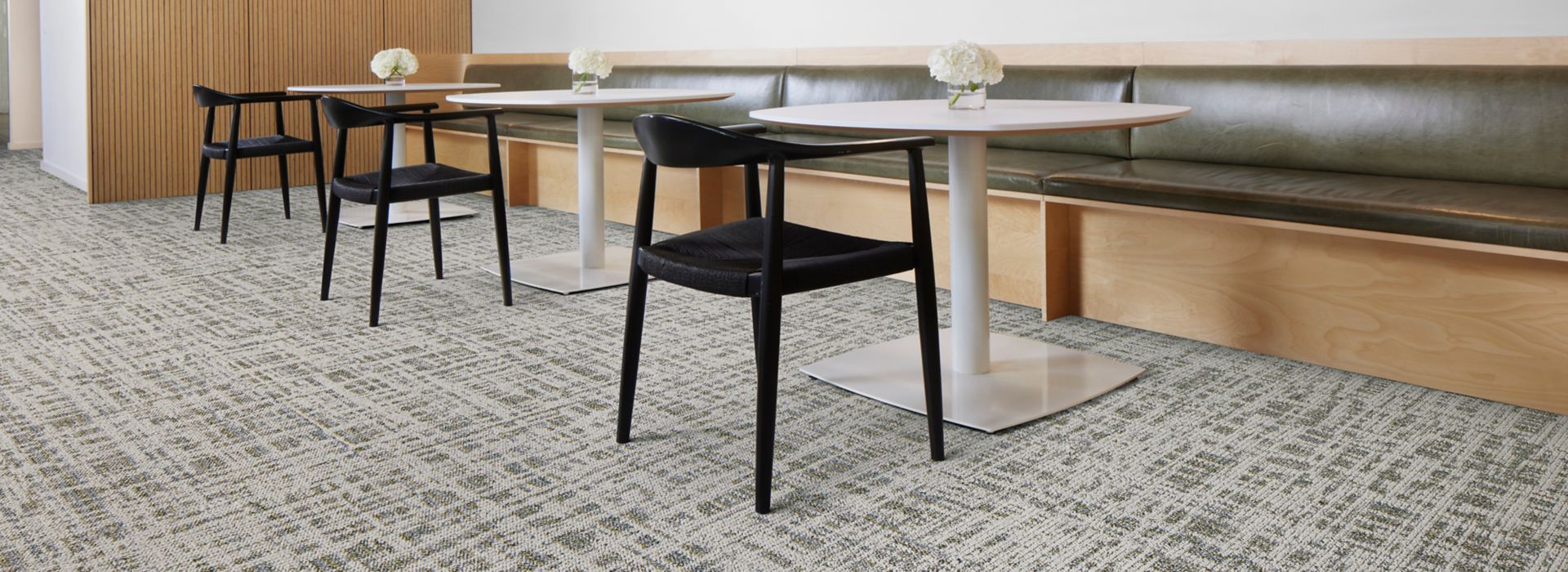 Interface Deckled plank carpet tile in workplace break area