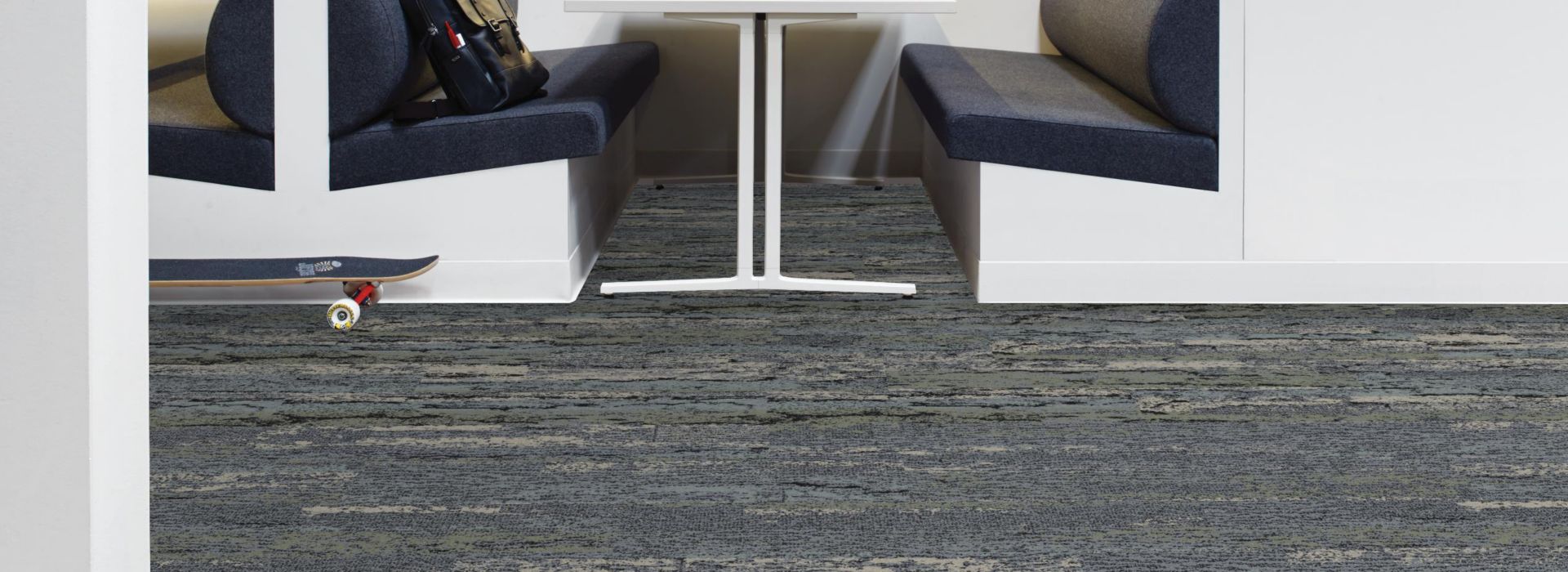 Interface Deeply Rooted, Uprooted and Velvet Bark plank carpet tile in cafe area