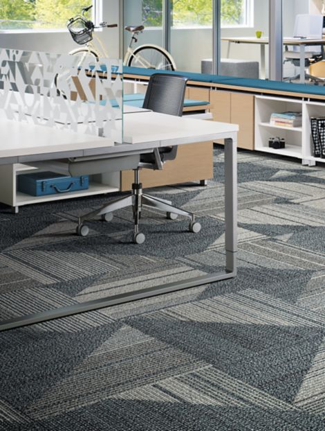 Interface Detours Ahead carpet tile in classroom area with tables and a chair