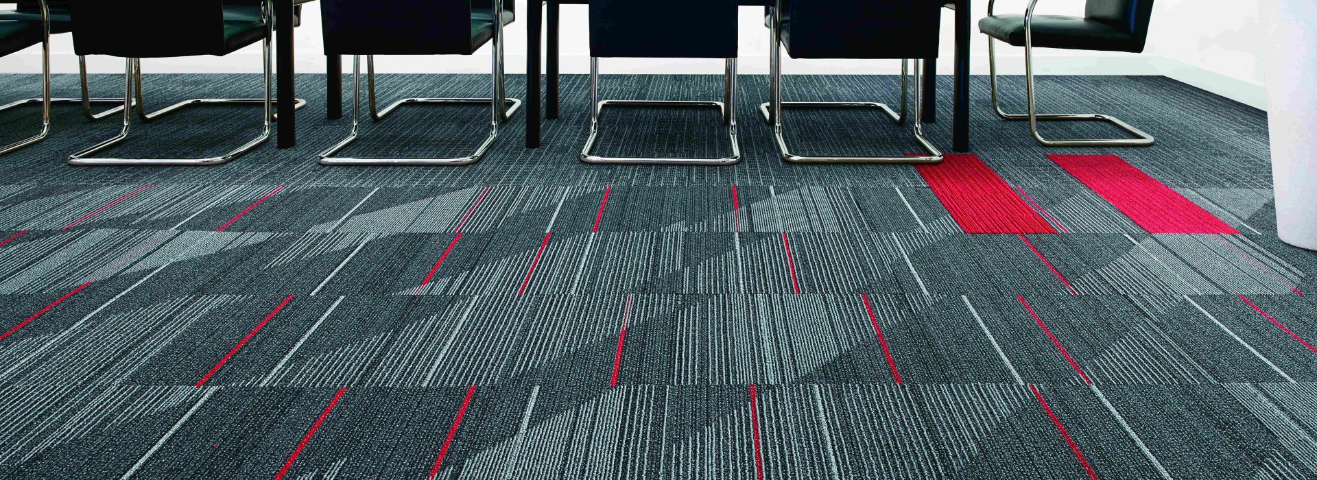 Interface CT111 and On Line plank carpet tile with Detours carpet tile in meeting room