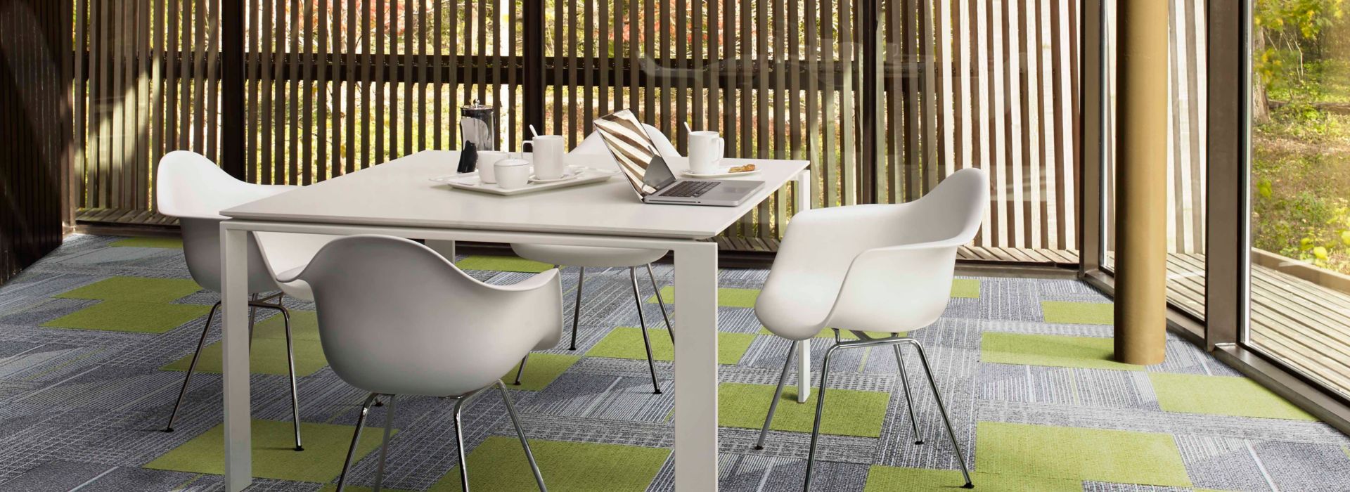 Interface CT111 plank carpet tile with Detours and Viva Colores carpet tile in recreation area