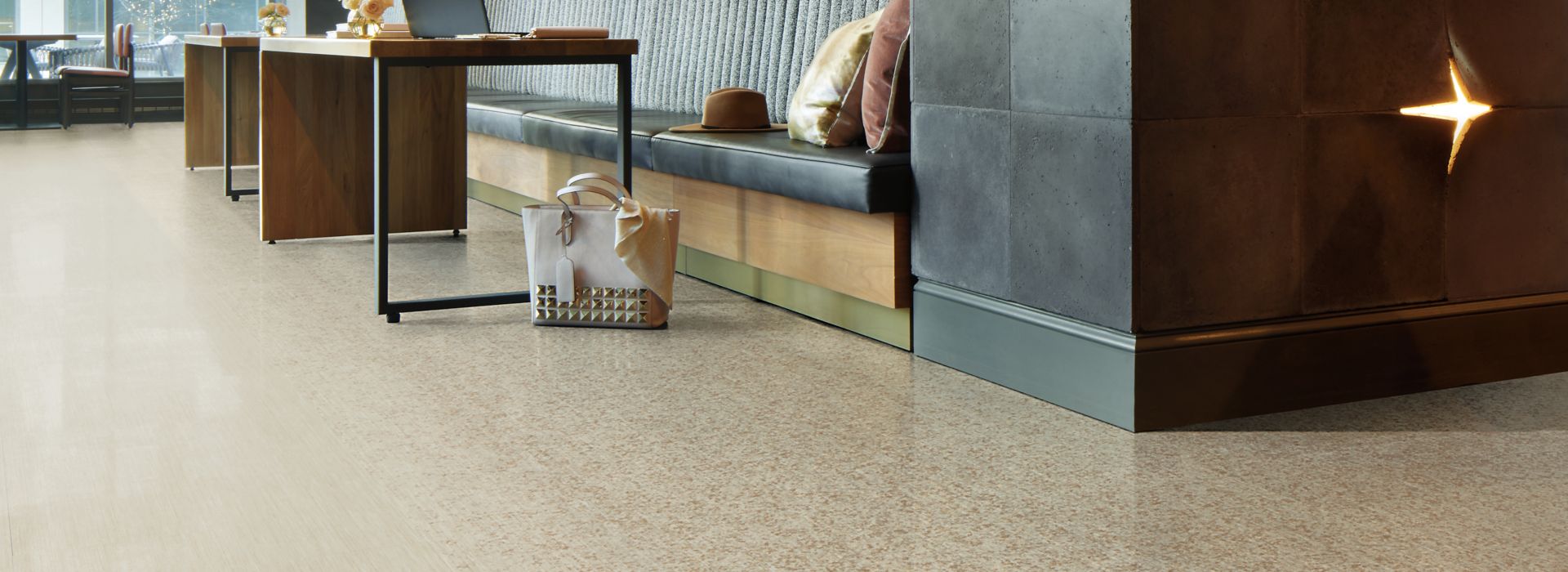 Interface Dither Silk LVT with Silk  Age LVT and Shantung LVT in an open seating area