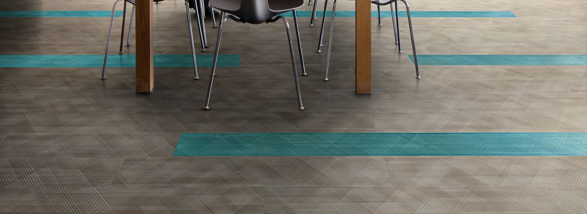 Interface Drawn Lines LVT in cafeteria setting with long table and chairs  imagen número 1