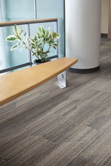 Interface Driftwood plank carpet close up with wooden bench and plant. image number 5