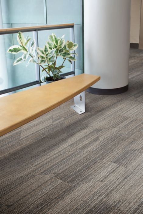 Interface Driftwood plank carpet close up with wooden bench and plant. image number 5