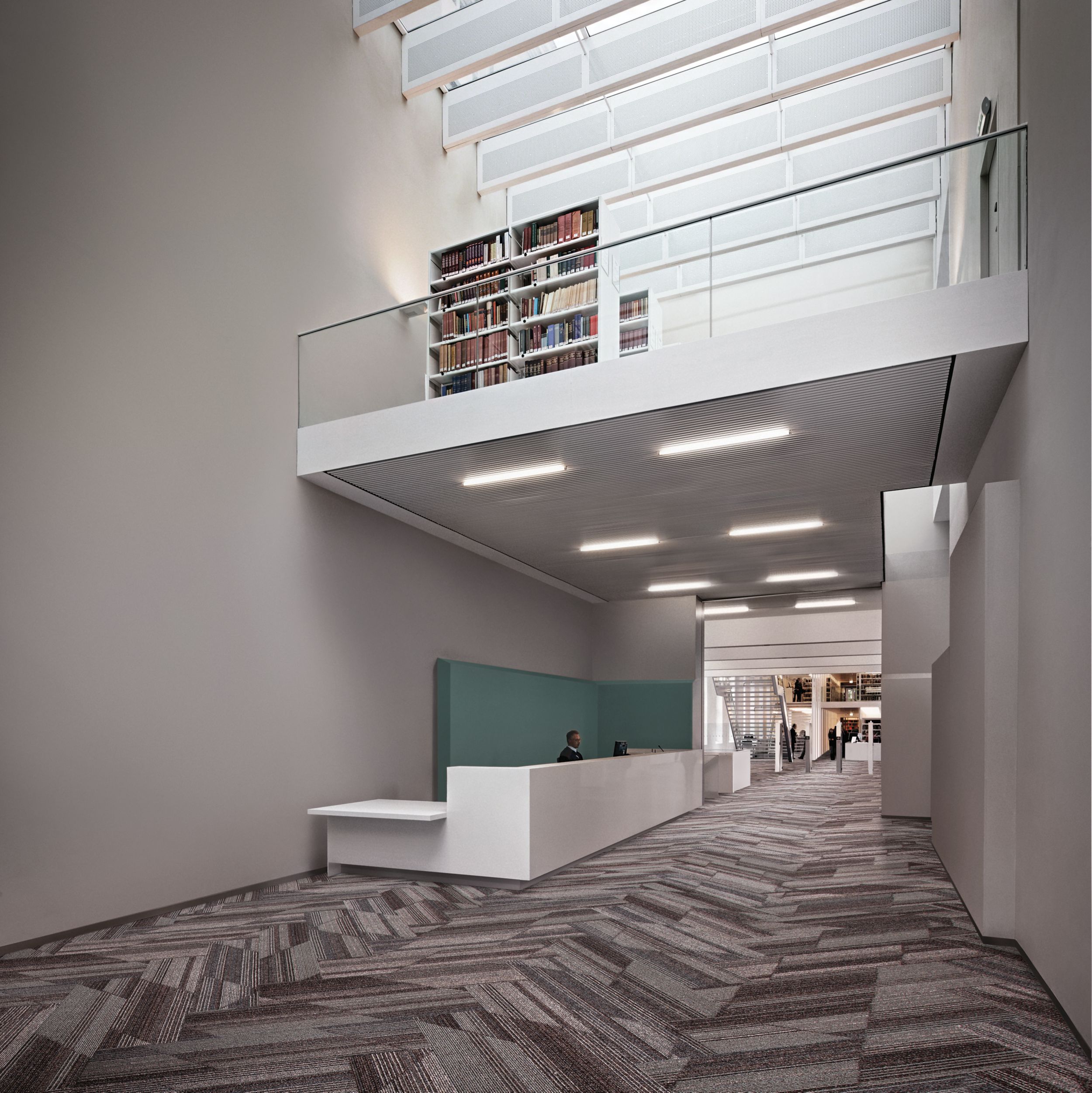 Interface Driftwood plank carpet tile in receptionist area of library numéro d’image 4