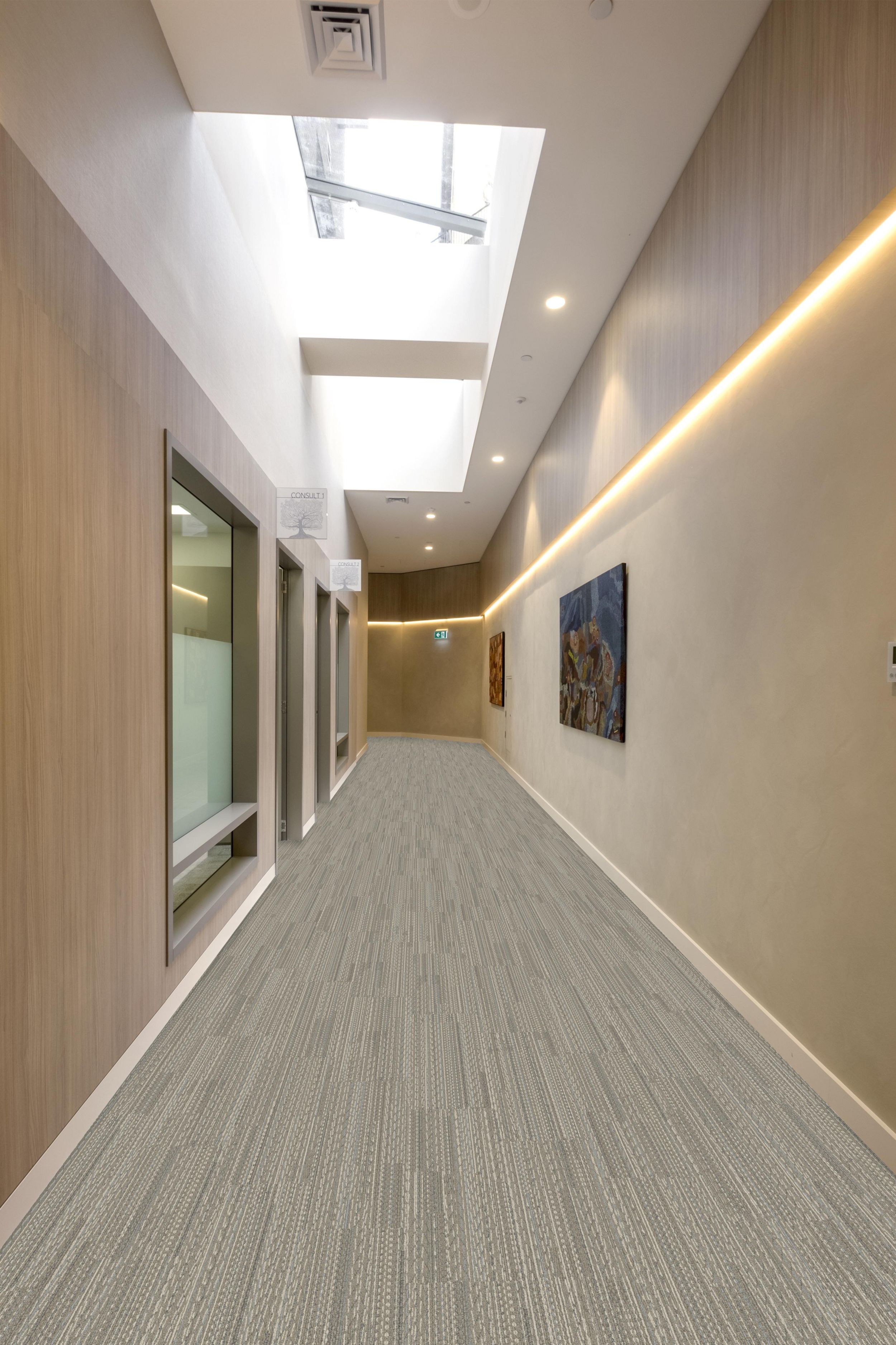 Interface E614 plank carpet tile in corridor with wood tones image number 2