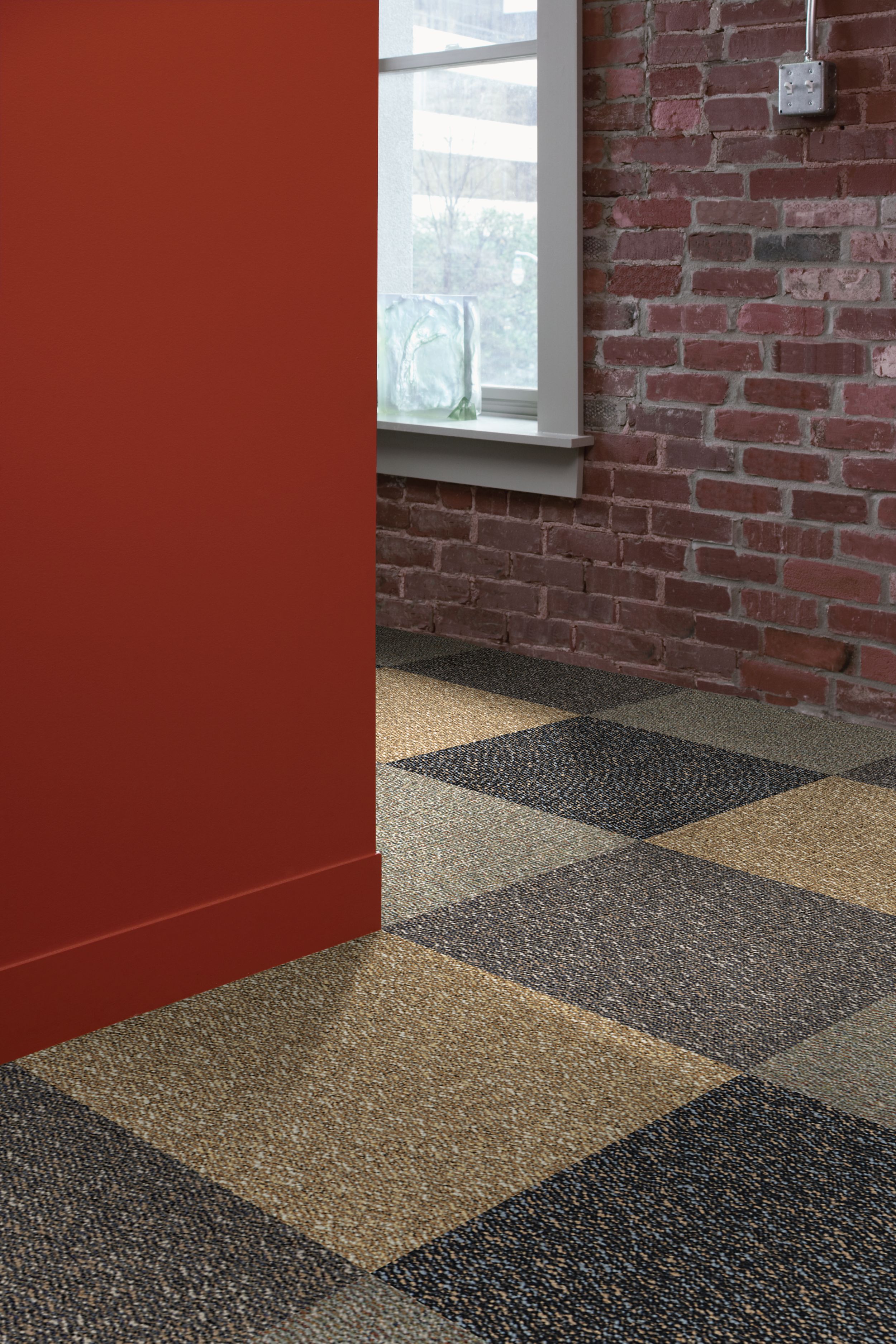Interface Earth II carpet tile in corner with red wall and brick wall image number 3