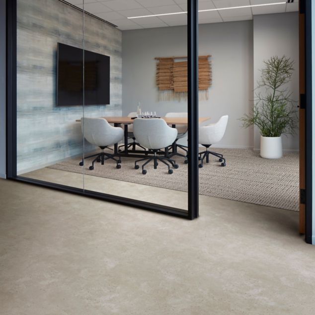 Interface Hearth plank LVT with E615 plank carpet tile in private meeting room