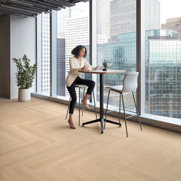 Interface On Grain plank LVT in corporate lobby or break area