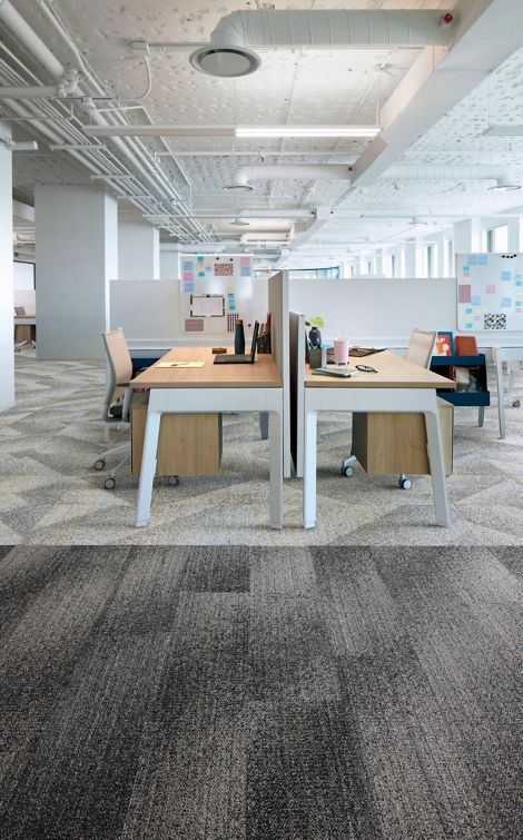 Interface Effervescent plank carpet tile with Light Play carpet tile in open office work area imagen número 2